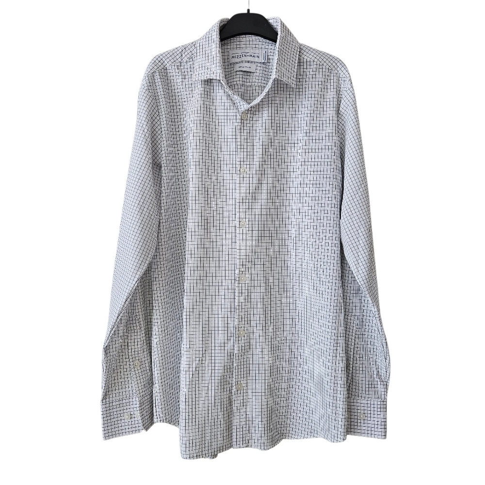 Mizzen + Main White Windowpane Trim Fit Leeward Long Sleeve Button Up Shirt
